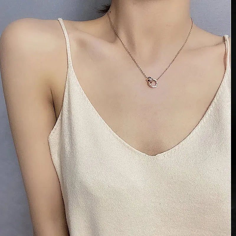 Roman Numeral Necklace – Elegant Charm Necklace with Double Ring Detail