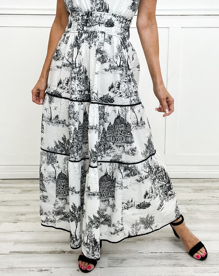 Timeless Toile Maxi Dress – Elegant Toile Print, Soft Breathable Fabric, Summer & Spring