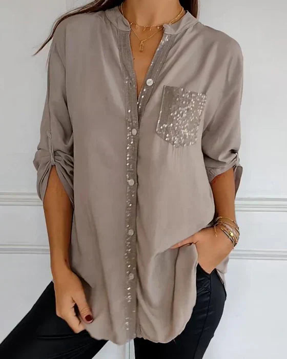 Chic Glamour Top – Elegant Sequin Blouse | Comfortable Stylish Button-Up