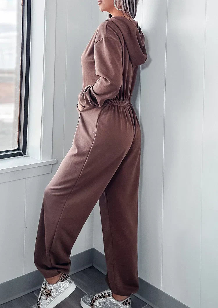 Casual Cozy Jumpsuit - Hooded Oversized Polyester Soft Fabric Outfit