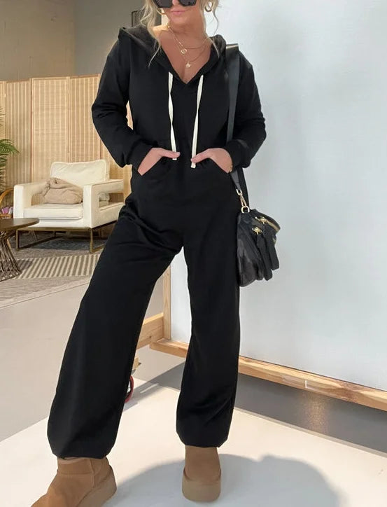 Casual Cozy Jumpsuit - Hooded Oversized Polyester Soft Fabric Outfit