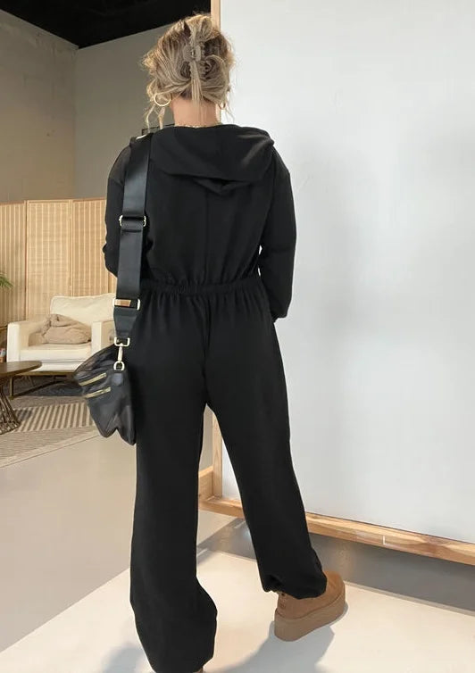 Casual Cozy Jumpsuit - Hooded Oversized Polyester Soft Fabric Outfit