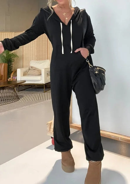 Casual Cozy Jumpsuit - Hooded Oversized Polyester Soft Fabric Outfit