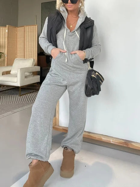 Casual Cozy Jumpsuit - Hooded Oversized Polyester Soft Fabric Outfit