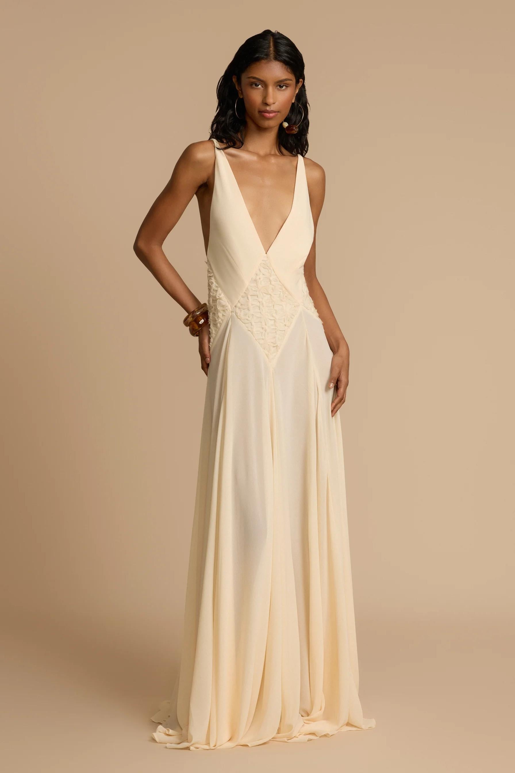 Plunging V Maxi Dress – Elegant Evening Gown With Flowing Silhouette