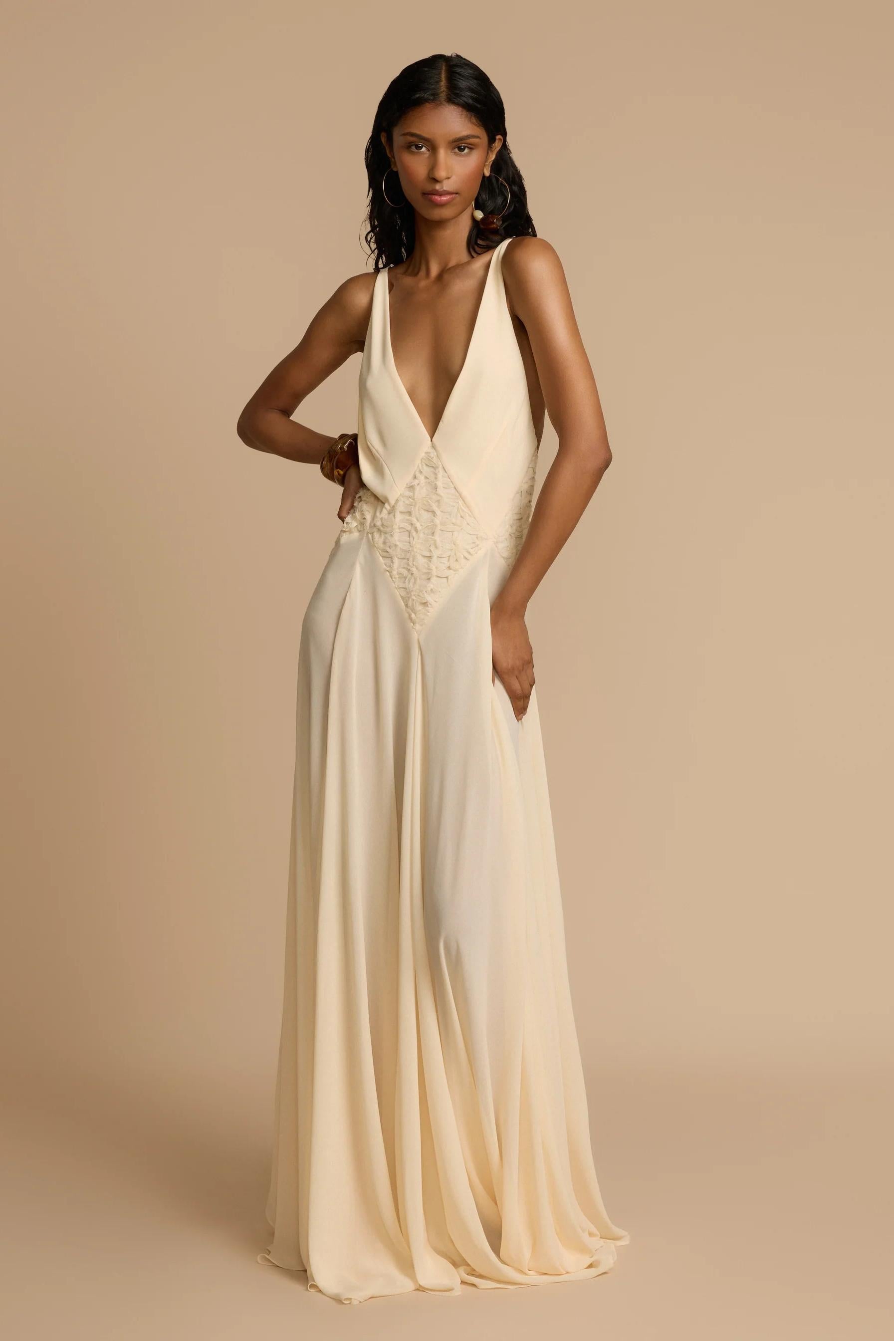 Plunging V Maxi Dress – Elegant Evening Gown With Flowing Silhouette