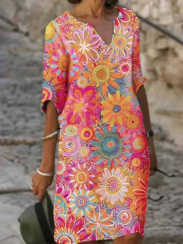 Floral V-Neck Dress | Amara Cotton Blend Tummy Control Summer Dress
