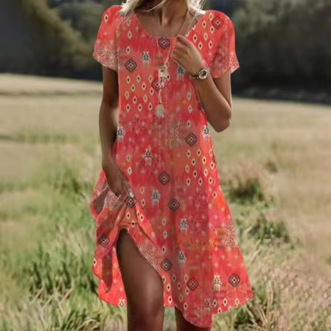Flowy Dress – Relaxed Fit Floral Print Dress with Breathable Fabric Comfort