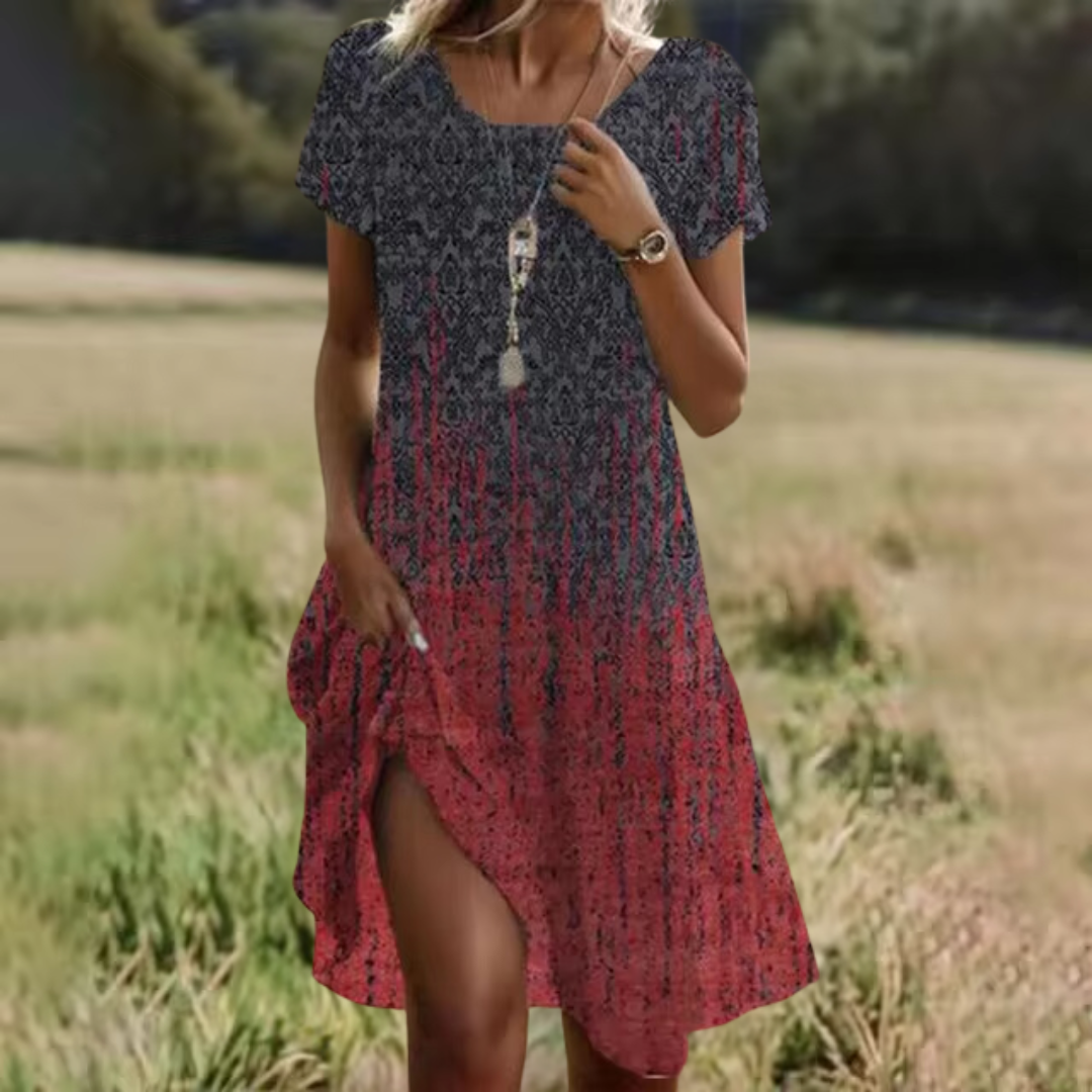 Flowy Dress – Relaxed Fit Floral Print Dress with Breathable Fabric Comfort
