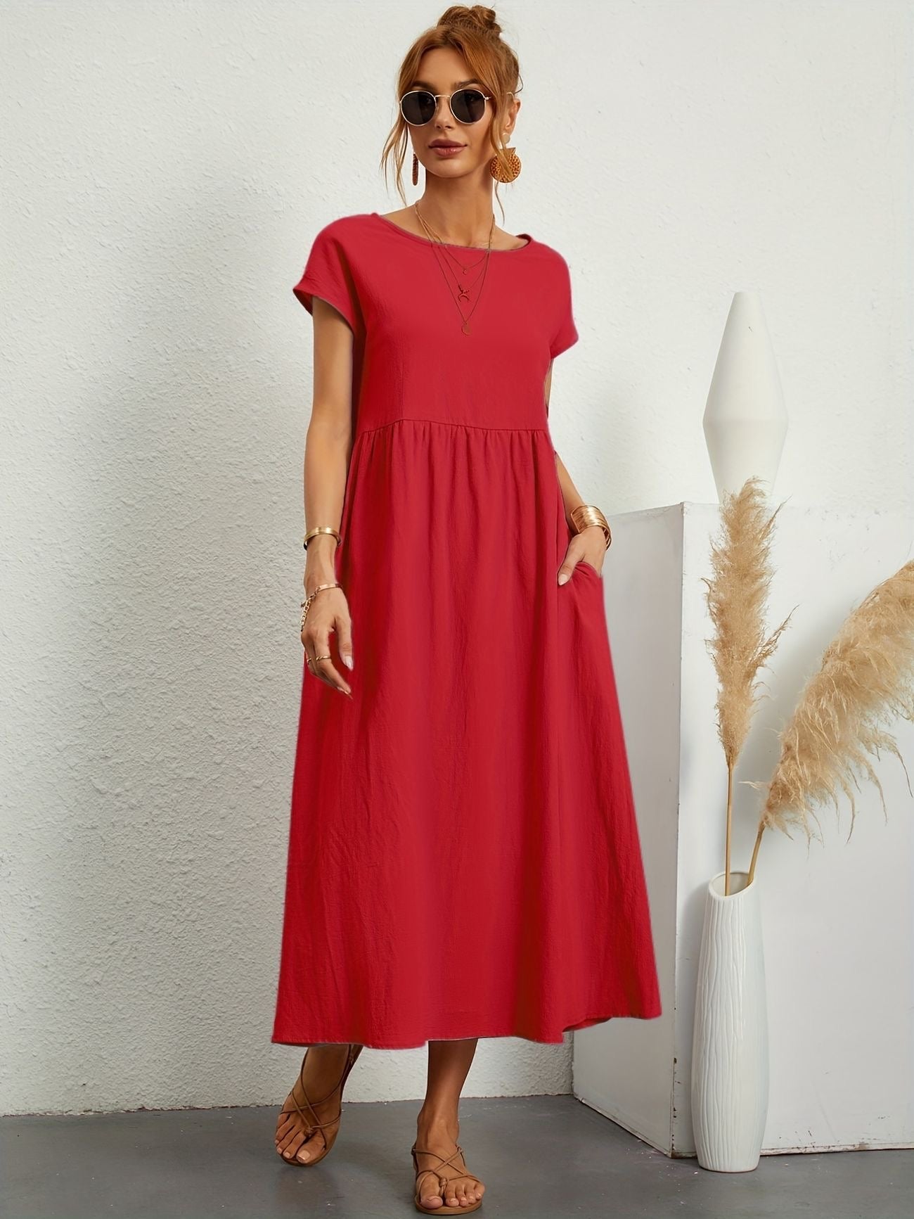 Maria Casual Dress - Breathable Cotton Fabric, Flattering Silhouette Dress With Pockets