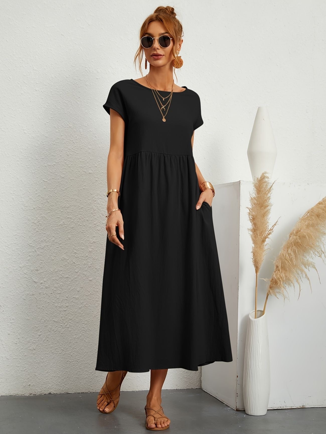 Maria Casual Dress - Breathable Cotton Fabric, Flattering Silhouette Dress With Pockets