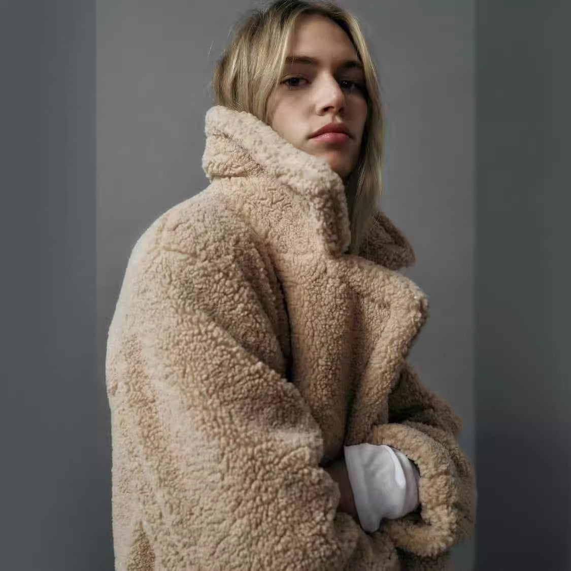 Teddy Overcoat | Luxe Plush Fleece Double-Breasted Coat for Winter