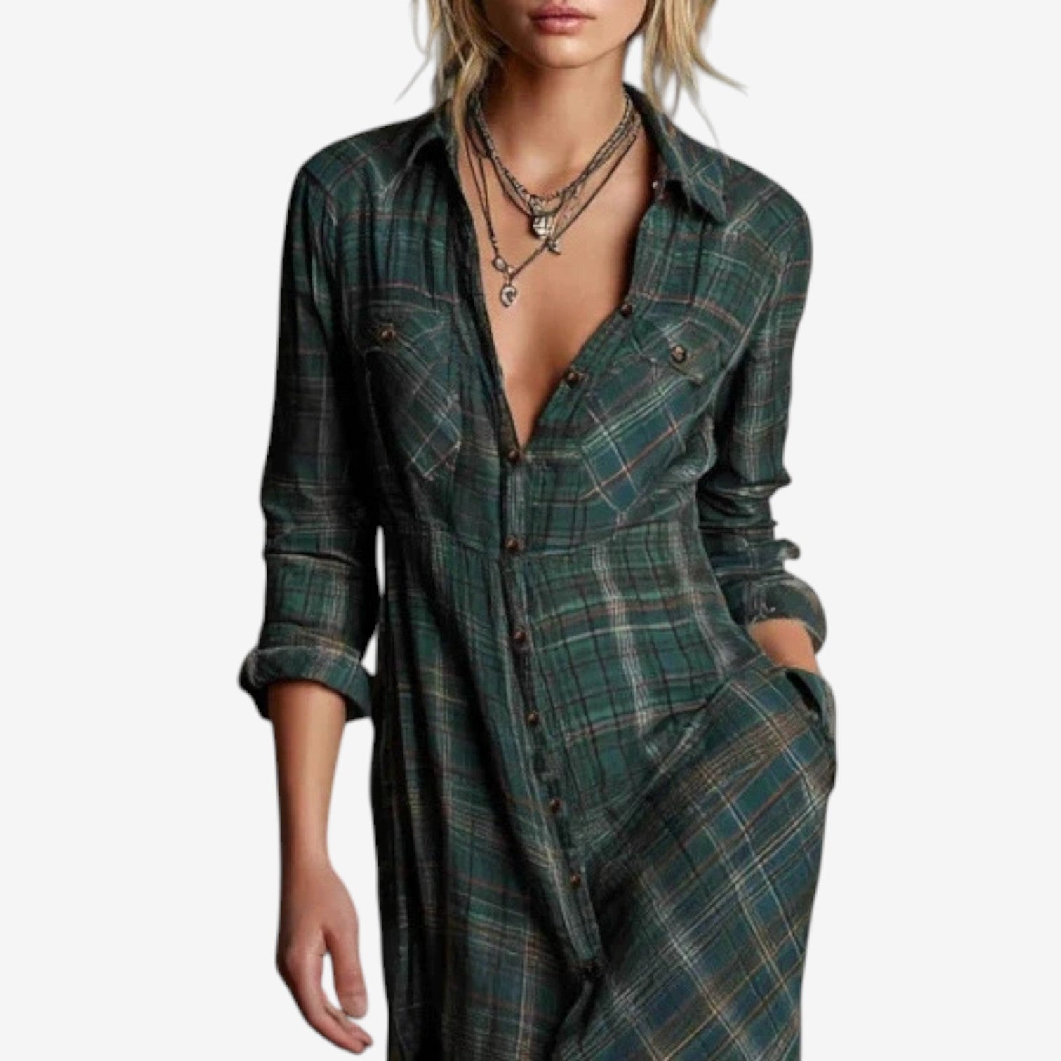 Maxi Shirt Dress – Classic Button Down Dress With Adjustable Waist Tie & Flowy Silhouette