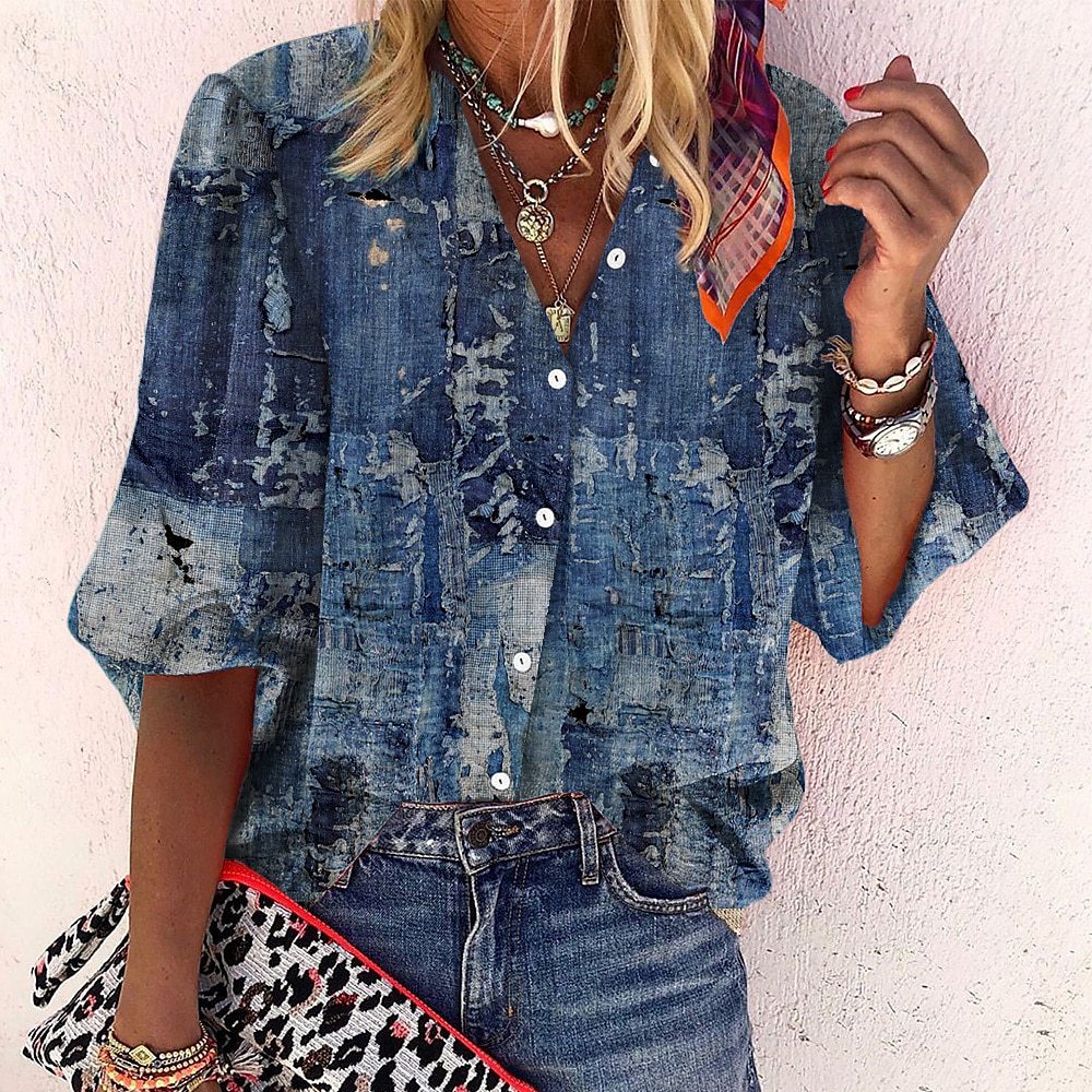 Boho Chic Blouse – Elegant V Neck Polyester Top With Relaxed Fit