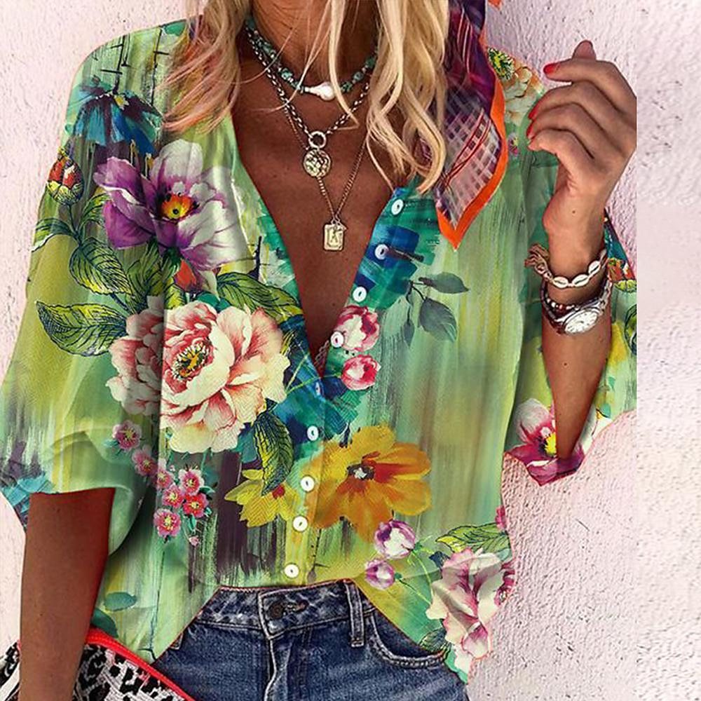 Boho Chic Blouse – Elegant V Neck Polyester Top With Relaxed Fit