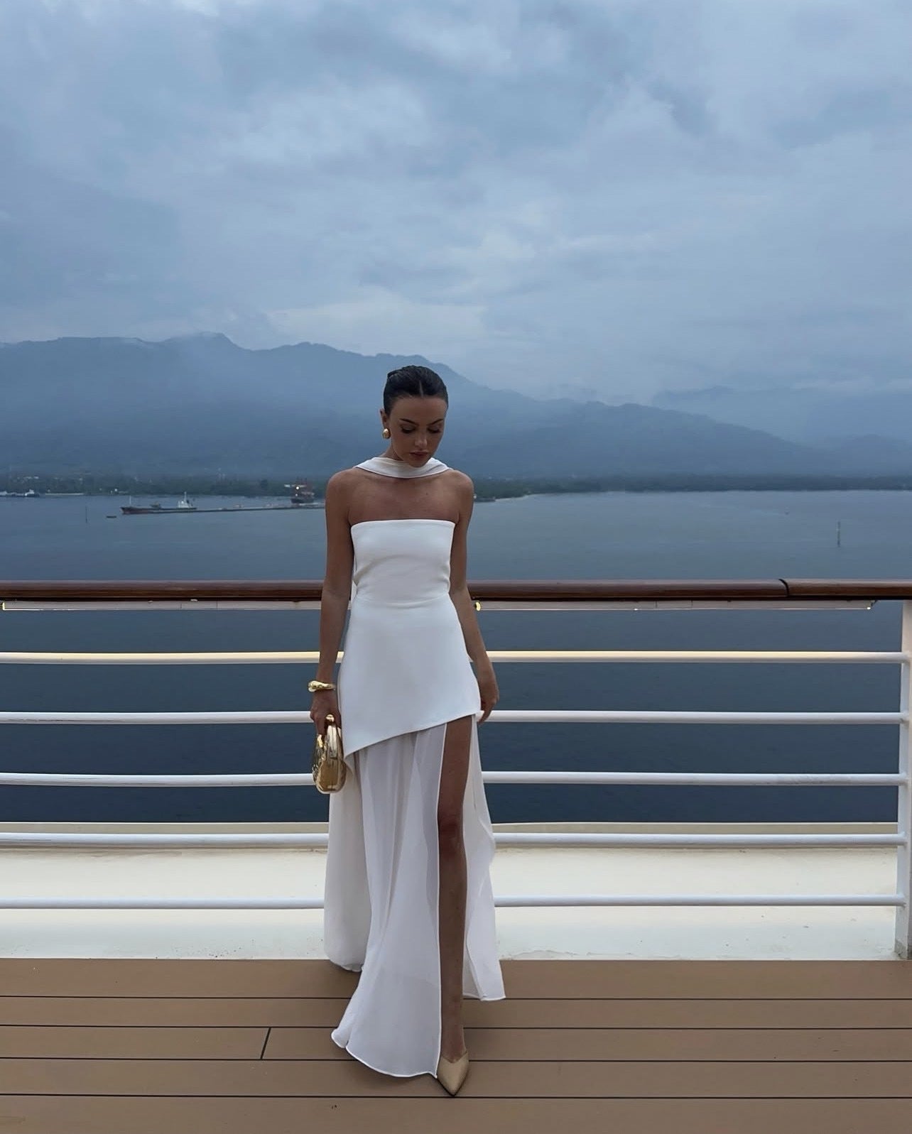 Strapless Maxi Dress – Ariadne Patchwork Mesh Asymmetrical Hem Elegant Party Gown