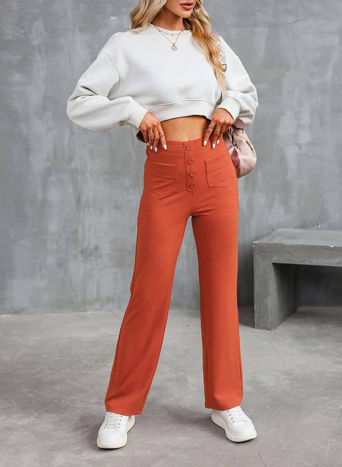 High Waisted Trousers – Tailored Slim Fit Pants | Comfortable Cotton Blend