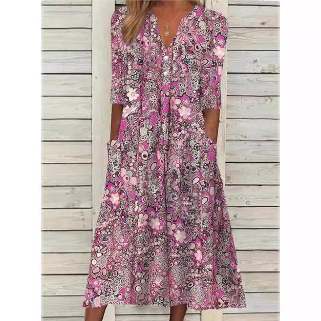 Floral Dress Camilla - Comfortable Flowing Summer Dress With Elegant Print