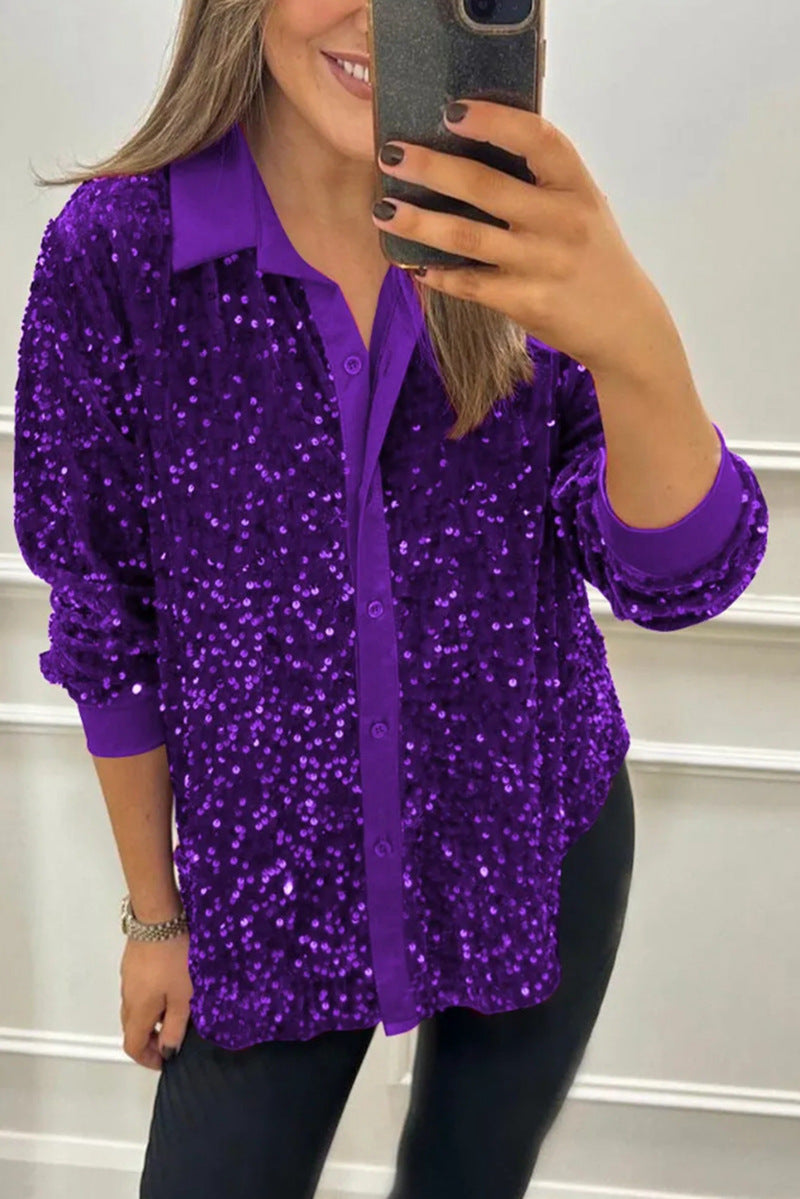 Shimmer Sequin Shirt – Chic Tailored Fit Party Wear Blouse for Evening Glamour