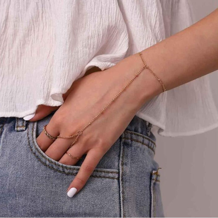 Dainty Hand Chain Bracelet – Minimalist Fashion Jewelry | Gold & Silver Alloy