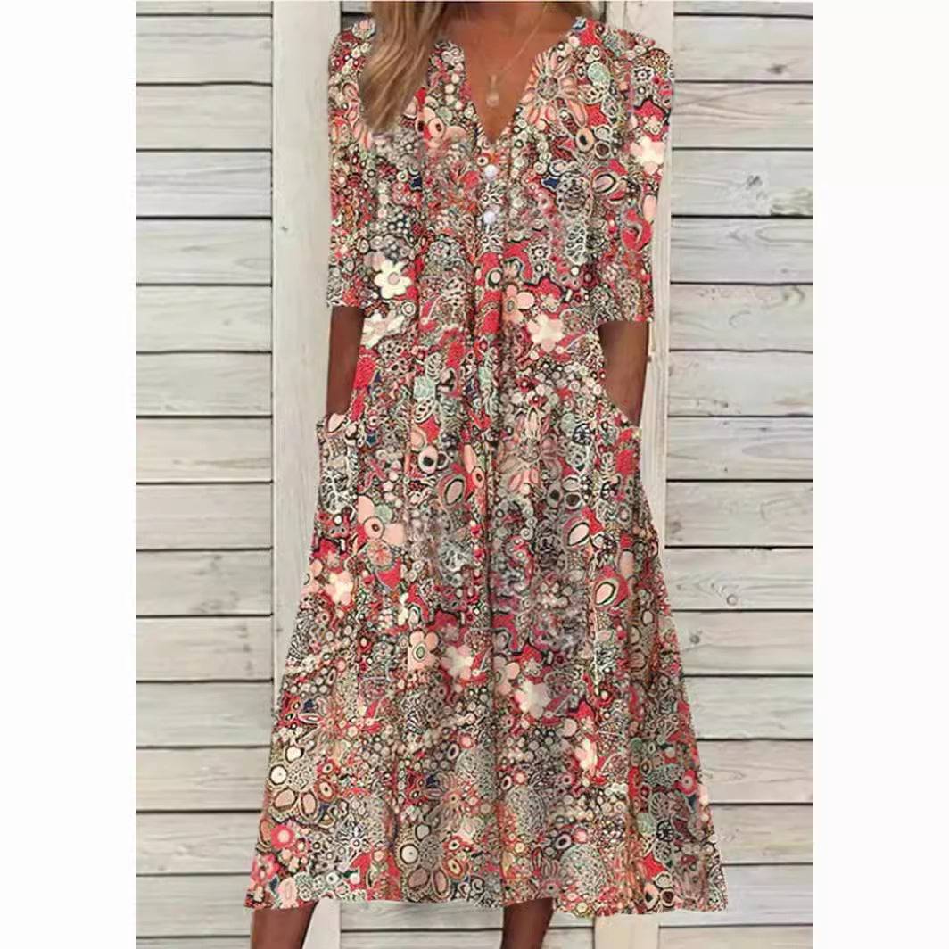 Floral Dress Camilla - Comfortable Flowing Summer Dress With Elegant Print