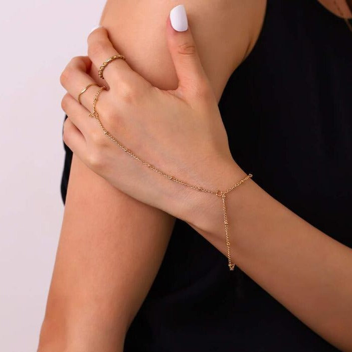Dainty Hand Chain Bracelet – Minimalist Fashion Jewelry | Gold & Silver Alloy