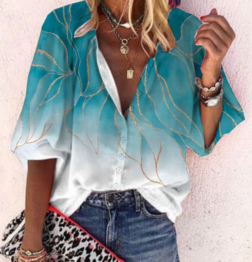 Boho Chic Blouse – Elegant V Neck Polyester Top With Relaxed Fit