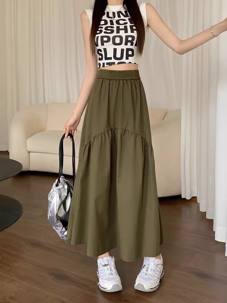 Modern Casual Skirt – Long Maxi A-Line Skirt With Stretch Waistband