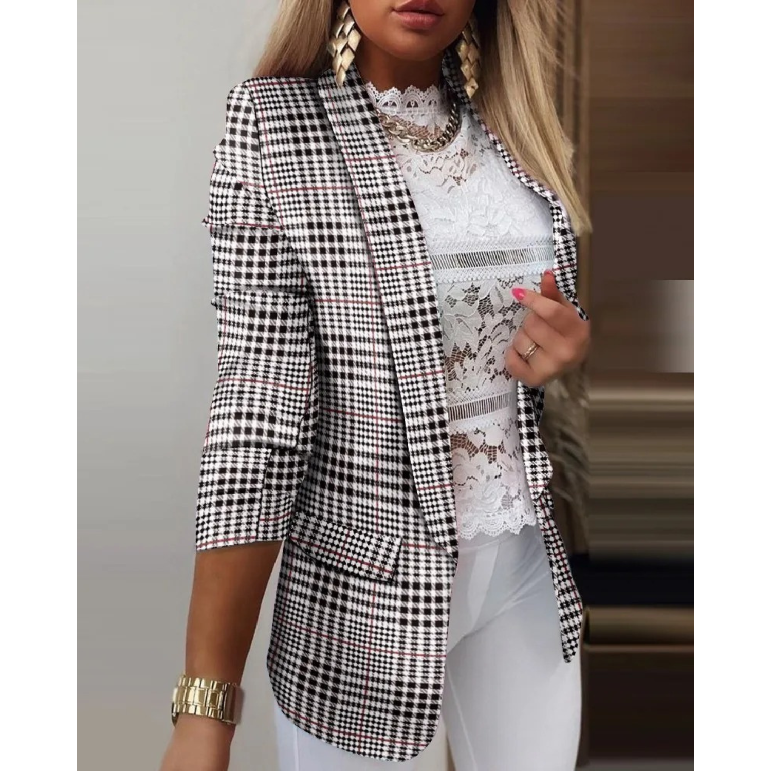 Printed Shawl Collar Blazer – Elegant Women's Blazer with Tailored Fit
