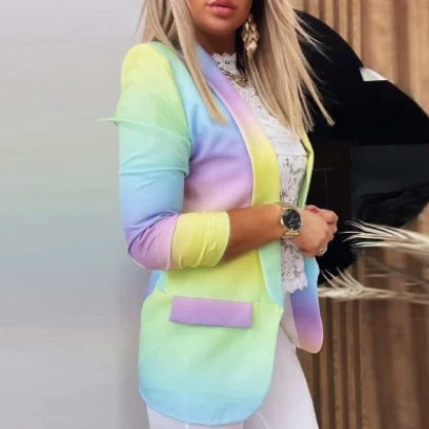 Printed Shawl Collar Blazer – Elegant Women's Blazer with Tailored Fit