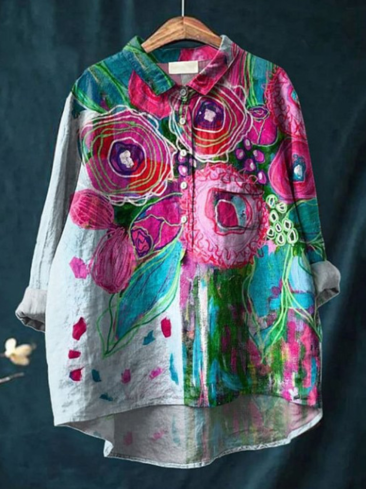 Peace Art Shirt - Boho Chic Long Sleeve Shirt With Vibrant Artistic Print