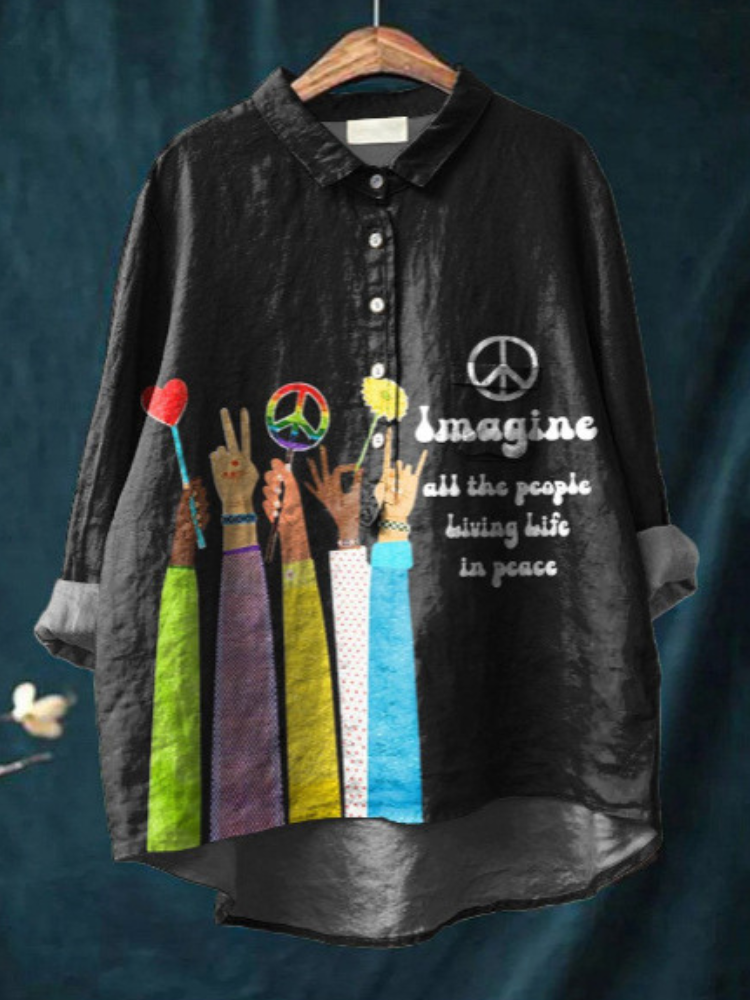Peace Art Shirt - Boho Chic Long Sleeve Shirt With Vibrant Artistic Print