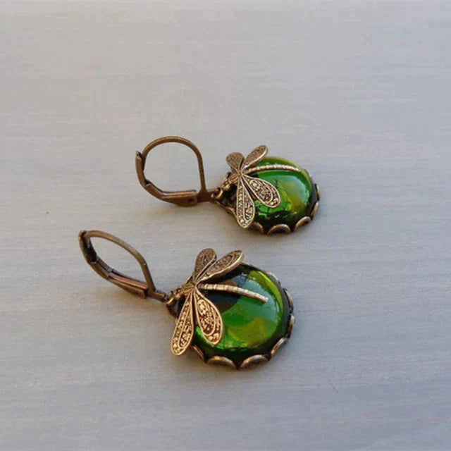 Dragonfly Earrings – Spherical Antique Gold Artisan Crafted Statement Jewelry