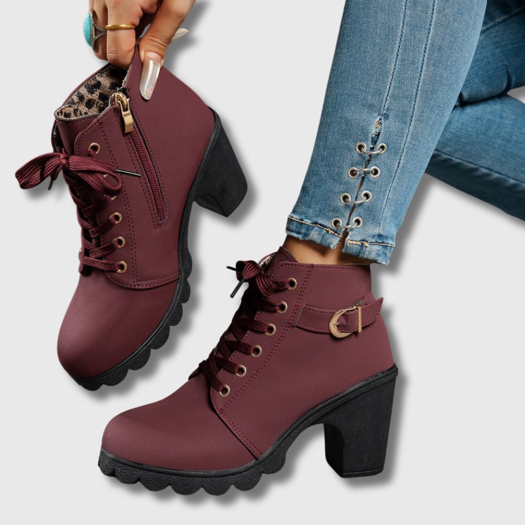 Heeled Ankle Boots – Casual Comfortable Lace-Up Block Heel Footwear