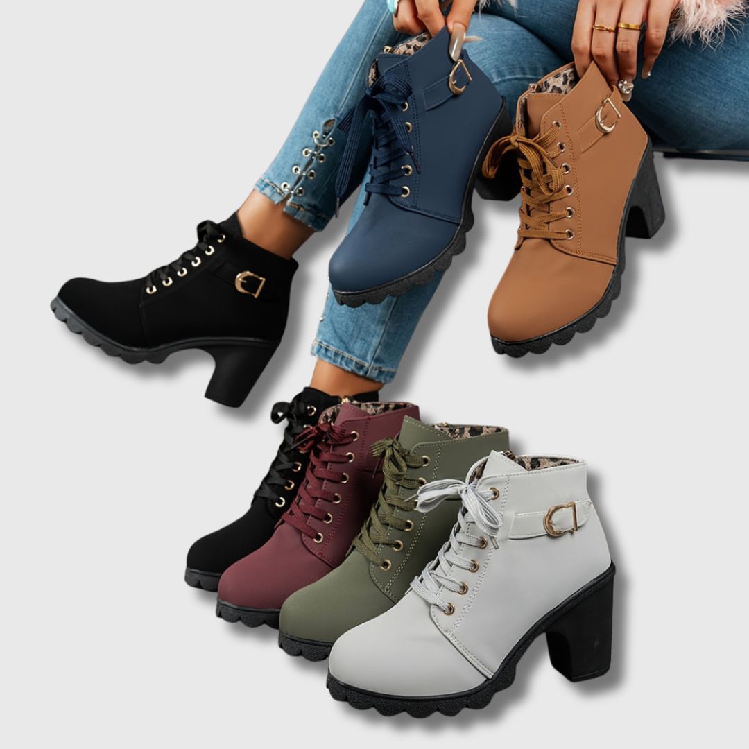 Heeled Ankle Boots – Casual Comfortable Lace-Up Block Heel Footwear
