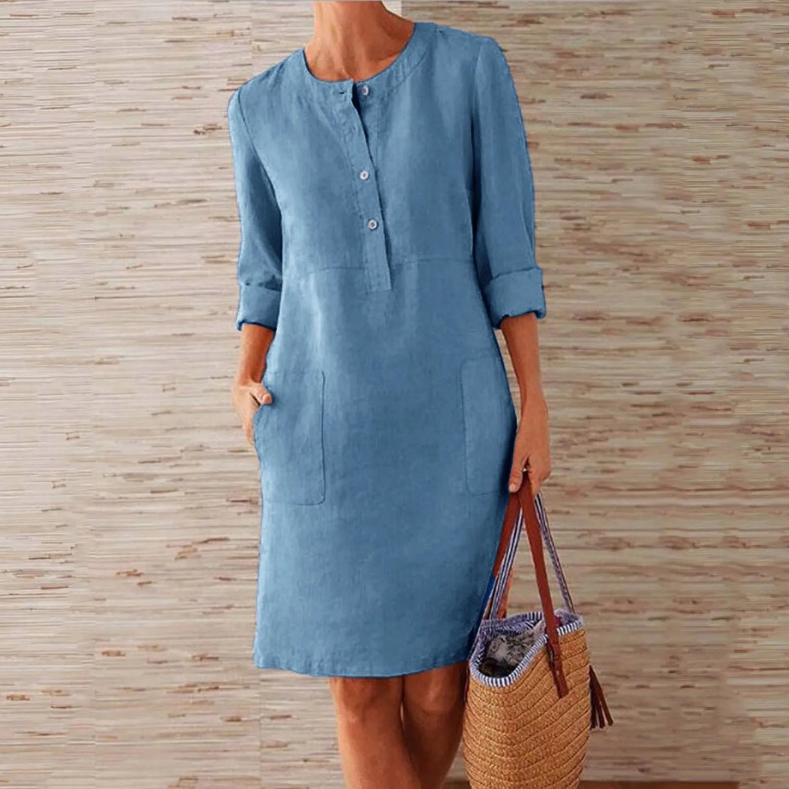 Casual Summer Dress - Lightweight Cotton Linen Tunic With Relaxed Fit