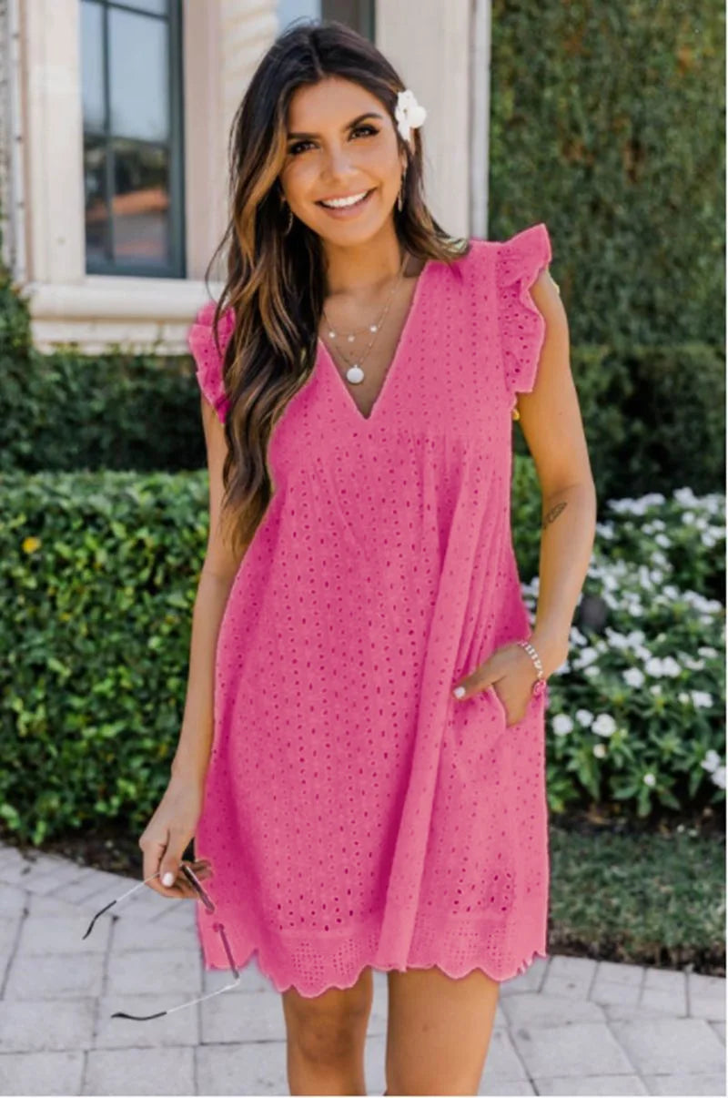Elegant V-Neck Dress – Comfortable Loose Fit Summer Party Dress With Pockets