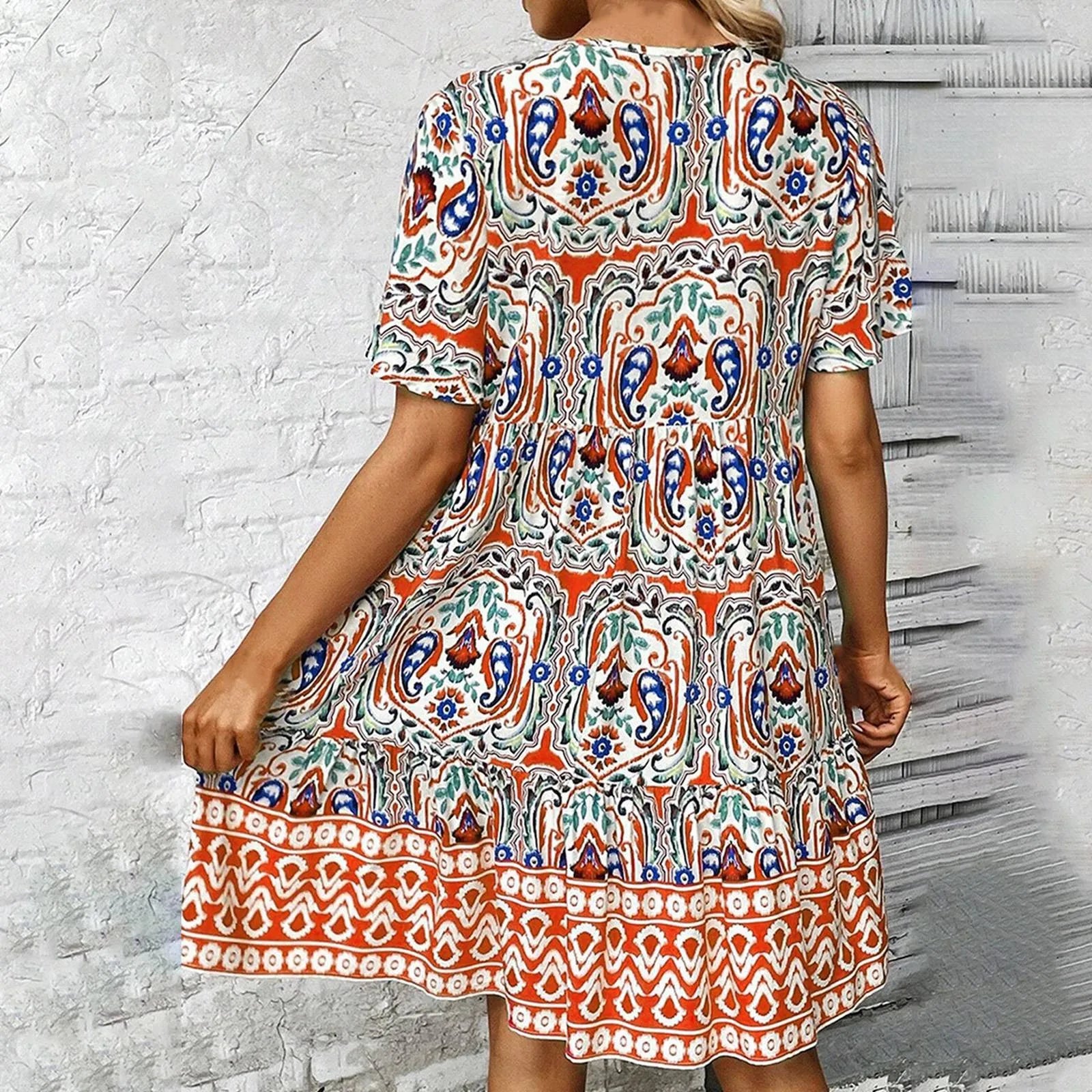 Boho Summer Dress - Celeste™ Lightweight V Neck Bohemian Print Dress