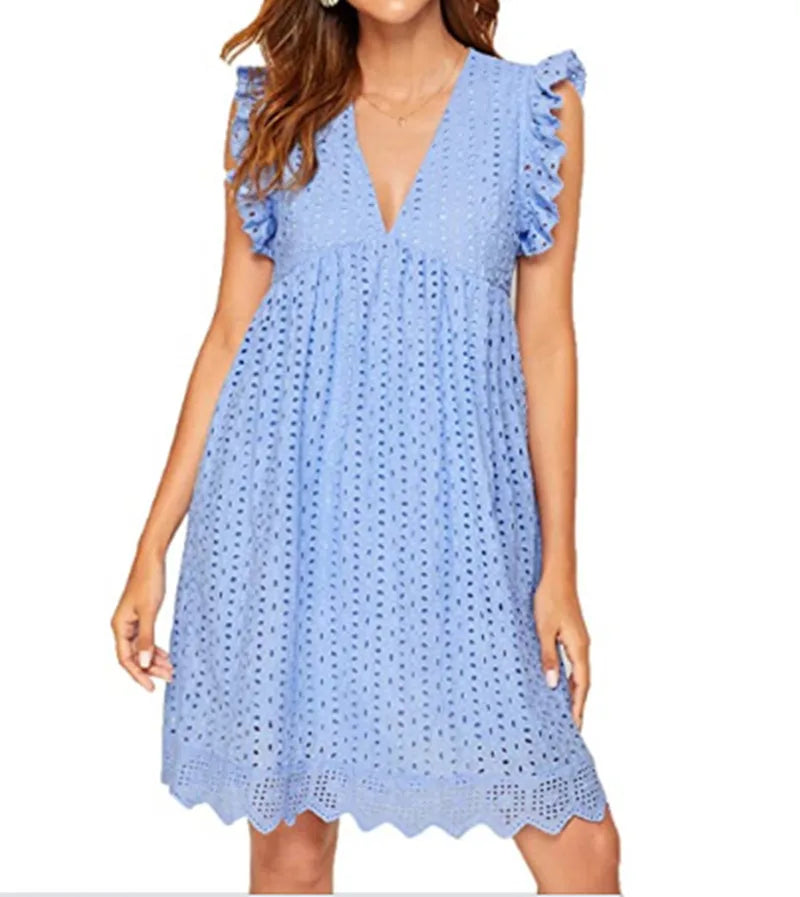 Elegant V-Neck Dress – Comfortable Loose Fit Summer Party Dress With Pockets