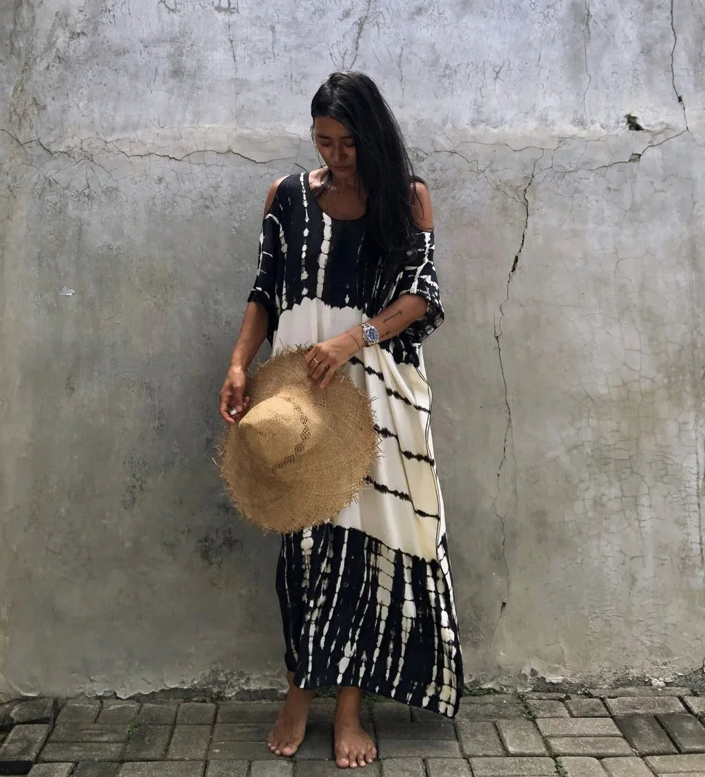 Bohemian Maxi Dress – Off Shoulder Flowing Maxi Beachwear for Summer