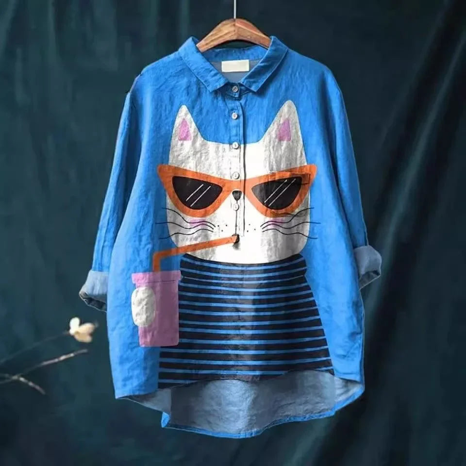Cat Art Shirt – Artistic Print Long Sleeve Top | Lightweight, Breathable Fabric