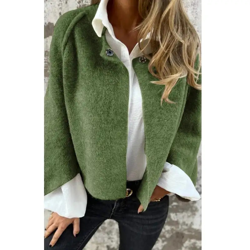 Modern Wool Cardigan – Premium Wool Blend Sweater With Round Neckline