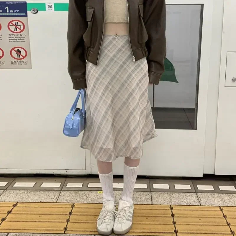 Classic Plaid Midi Skirt – Lightweight Polyester, Flowy Hem & Timeless Design