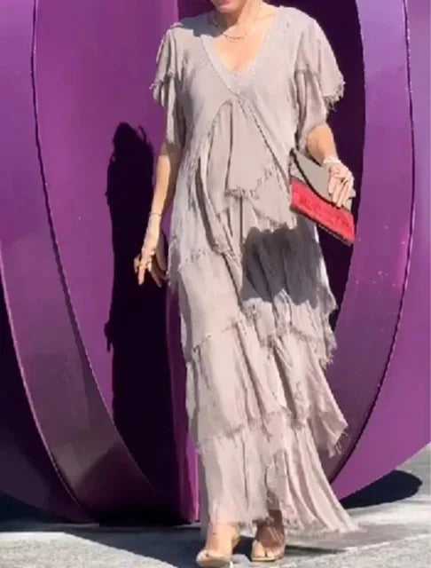 Tiered Maxi Dress – Elegant Flowing Maxi Dress With Tummy Coverage & Breathable Fabric