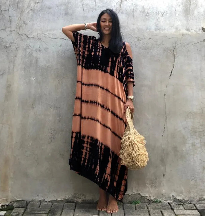 Bohemian Maxi Dress – Off Shoulder Flowing Maxi Beachwear for Summer