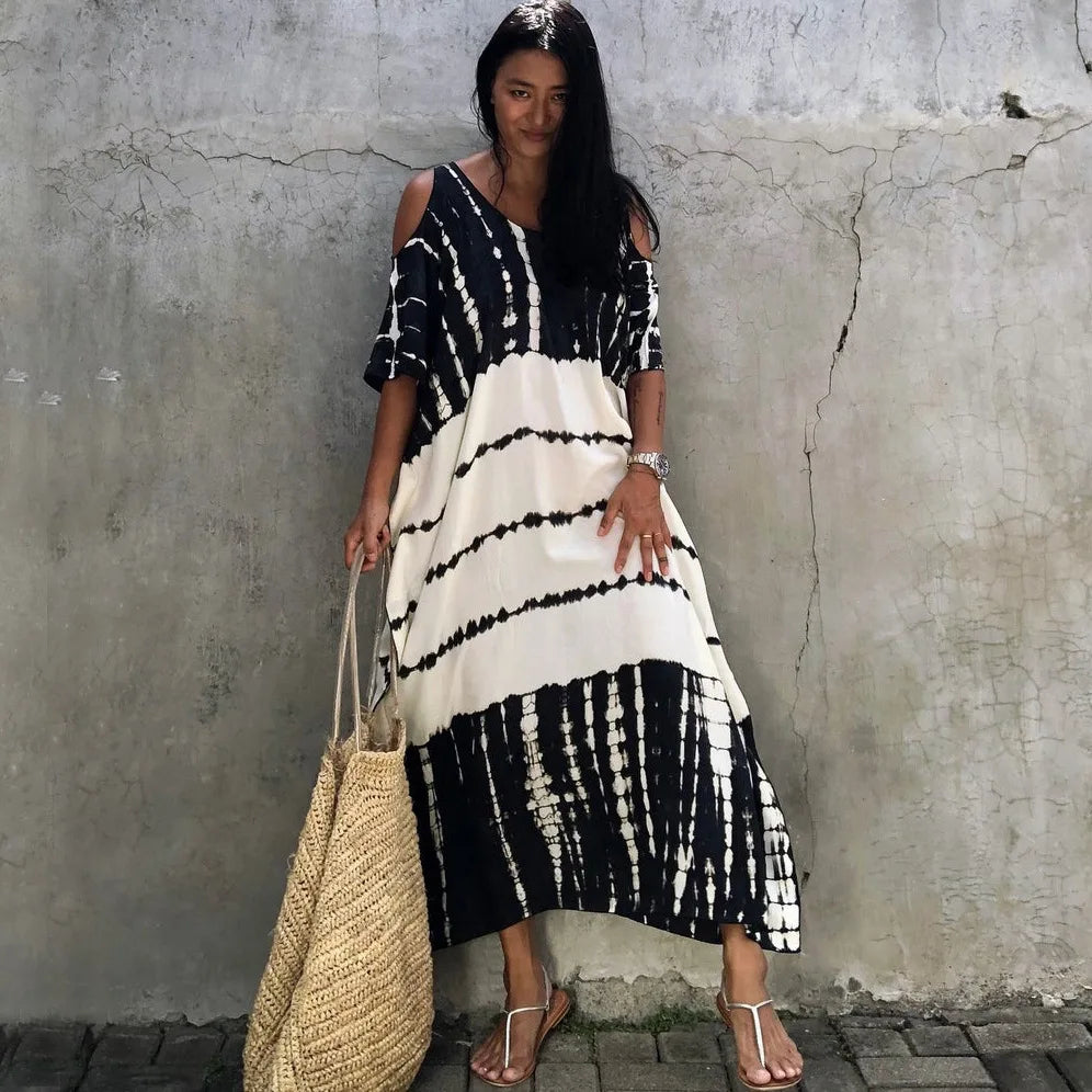 Bohemian Maxi Dress – Off Shoulder Flowing Maxi Beachwear for Summer