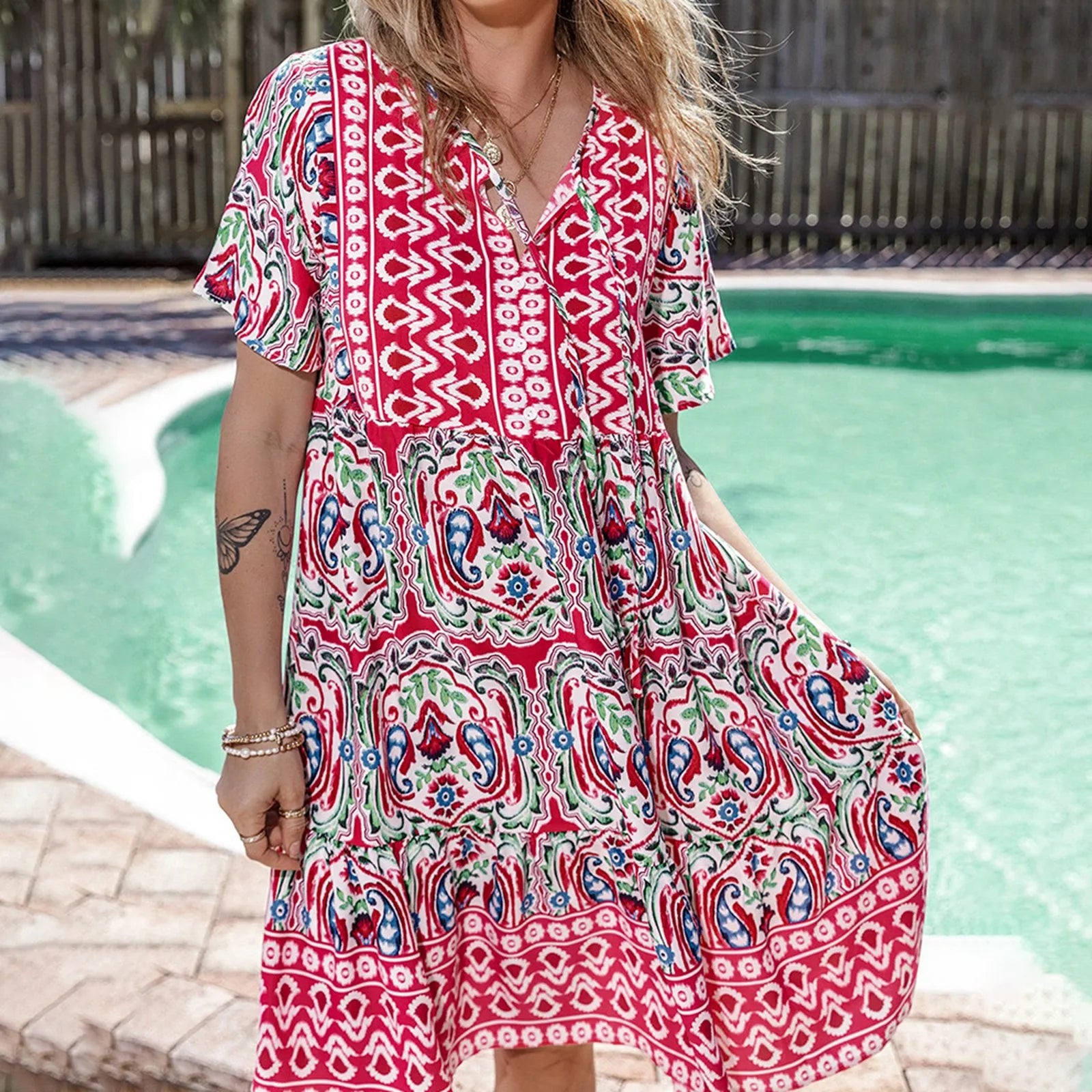 Boho Summer Dress - Celeste™ Lightweight V Neck Bohemian Print Dress