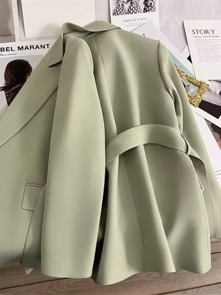 Office Blazer - Women's Tailored Belted Waist Blazer for Polished Workwear