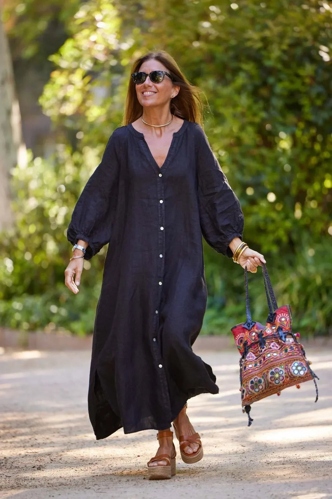 Casual Summer Dress - Lightweight Breathable V-Neck Dress for Warm Weather