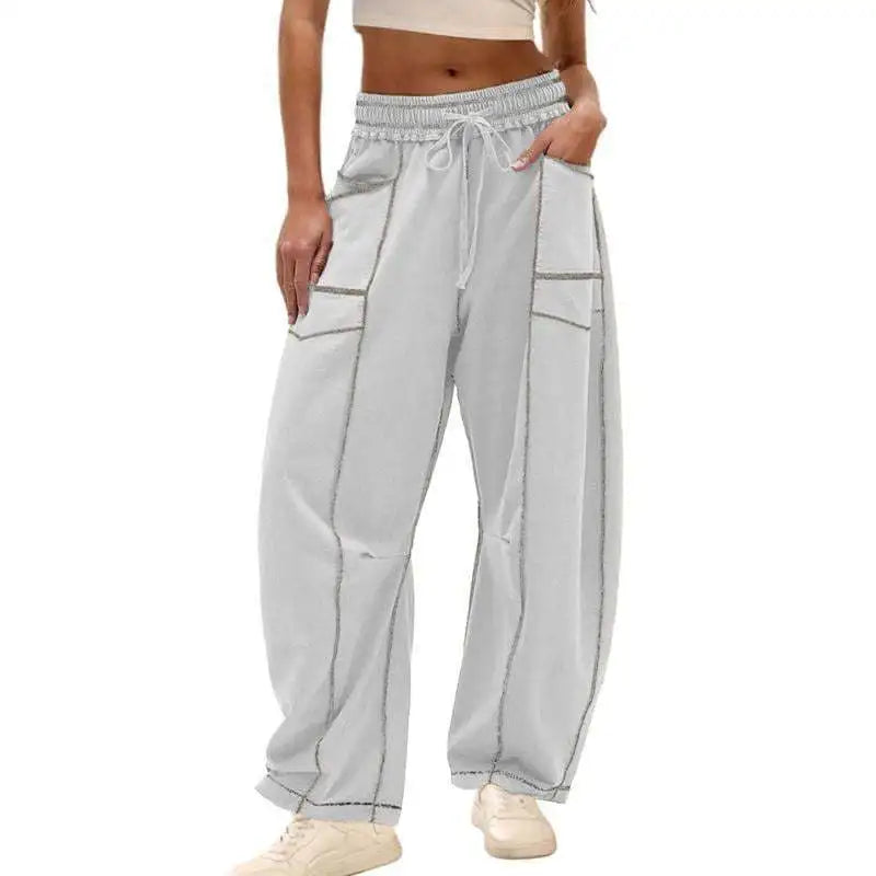 Casual Women Sweatpants – Baggy Wide Leg Relaxed Fit Cotton-Poly Pants